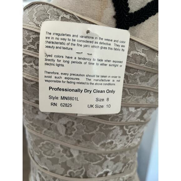 Tadashi Shoji Cream Lace Strapless Sleeveless Formal Gown Size 8 - Picture 6 of 9